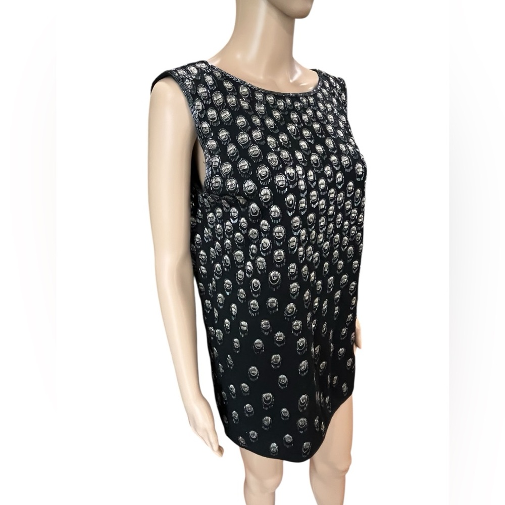 Vintage Adrienne Vittadini beaded mini Hong Kong black wool dress-M